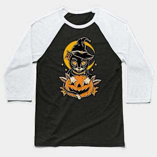 Halloween Cat Vintage Tattoo Baseball T-Shirt